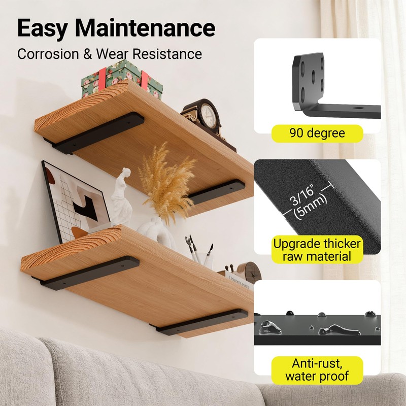 SKYSEN 4 Pack 10" Floating Shelf Bracket, Shelves Brackets, Wood