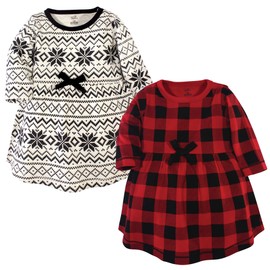 Touched by Nature Girls' One Size Organic Cotton Short Long-Sleeve Dresses, Baby Toddler Buffalo Plaid Long Sleeve, 9-12 Months
