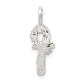 Solid 925 Sterling Silver Candy Cane Charm Pendant - 20mm x 8mm