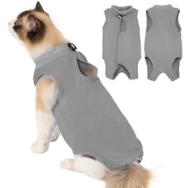 Avont Cat Recovery Suit Post-Surgery Onesie, Breathable Cone-of-Shame Alternative Bodysuit for Spayed Female Kittens, Skin Abdonminal Wound Care -Grey(S)