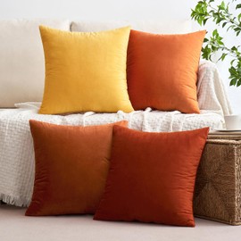 MIULEE Pack of 4 Fall Velvet Throw Pillow Covers Soft Solid Decorative Square Spring Cushion Case for Sofa Bedroom Living Room 18 x 18 Inch Rust-Burnt Orange