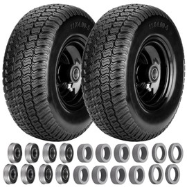 11x4.00-5 Flat Free Lawn Mower Tires, Zero Turn Mower Front Tires, 11x4-5 Solid Lawn Tractor Wheel with Rims, 3/4" or 5/8" & 1/2" Precision Bearings, 3.4"-3.9"-4.9"-5.9" Center Hub (2 Pack Black)