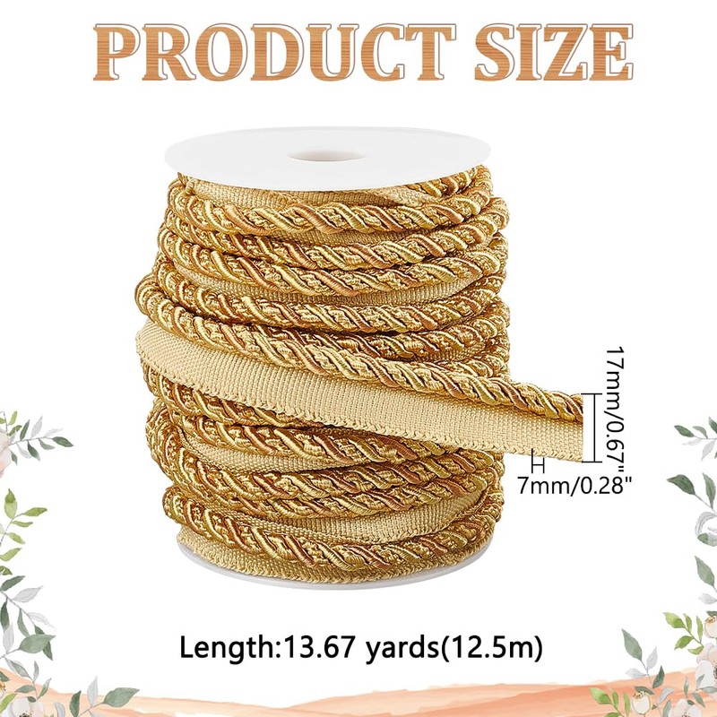 WADORN 13.67 Yards Twist Lip Cord Trim, 5/8 Inch Polyester