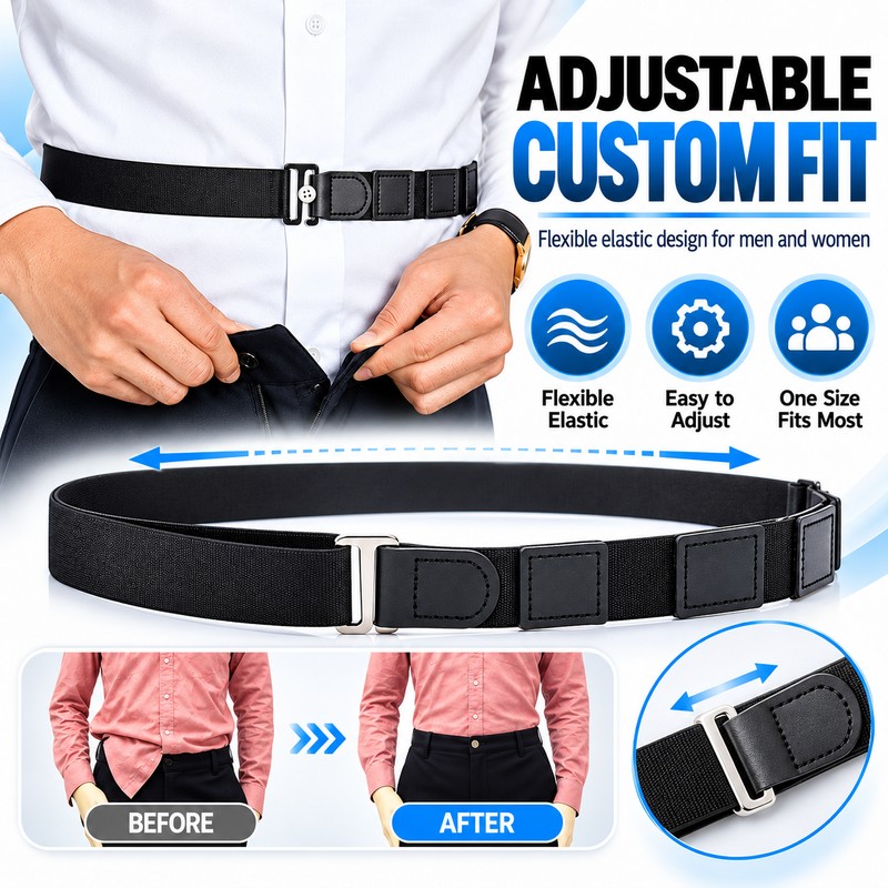 Black Adjustable Elastic Shirt Stay Belt for Men and Women,