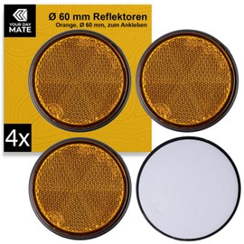 Round Reflectors for Sticking, Pack of 4, Orange with Black Edge, Diameter 60 mm Diameter, with E-Mark, Beam Reflector Hanger, Motorhome, Cat's Eye Left Right, Rear Reflector Tractor Diffusion Disc