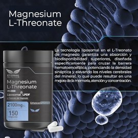 ETERNAL NUTRITION Ultra Pure L-Treonato de Magnesio Liposomal (150 Cápsulas) | Alta Biodisponibilidad | 37 Porciones · 2100 mg | Memoria, Concentración, Claridad Mental y Salud Cognitiva