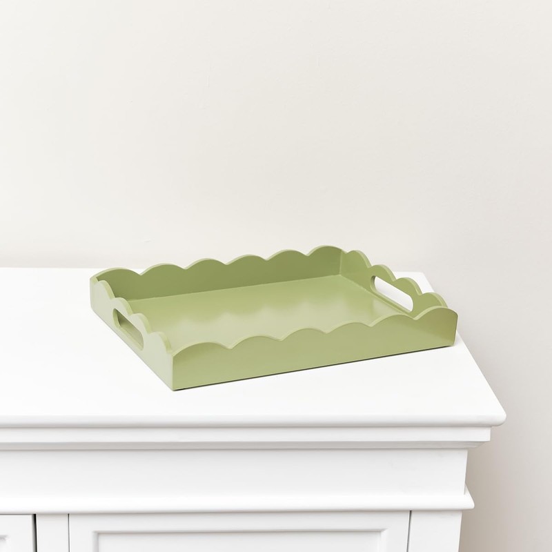 Melody Maison Rectangle Olive Green Scalloped Tray