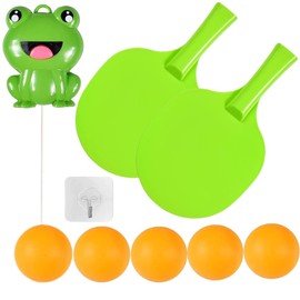 [With 5 Balls] Hanging Table Tennis Trainer Kit Cute Frog Suspended Ping Pong Balls Set Adjustable Indoor Outdoor Practice Props Parent-child Training Game Gifts Exercise Hand-eye Coordination