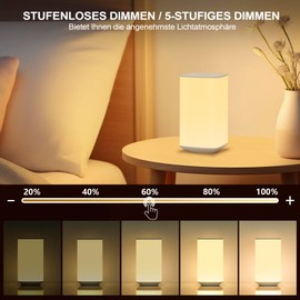 Bonsery LED Bedside Lamp Set of 2 with Remote Control, 3000 mAh Bedside Lamp Touch Dimmable with Warm White/Natural White/White Light & 3 RGB Modes, Night Lamp with Timer for Children's Room, Living