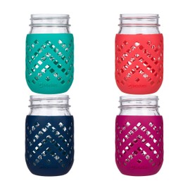 JarJackets Silicone Mason Jar Sleeve - Fits 16oz (1 pint) REGULAR-Mouth Jars | Package of 4 (Multicolor)
