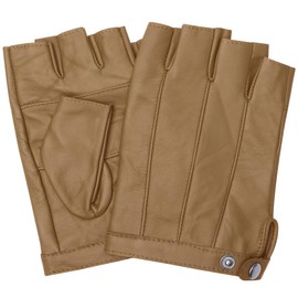 Harssidanzar Driving Gloves Mens,Unlined Fingerless Half Finger Leather Driving Gloves KM049US,Camel, Size L
