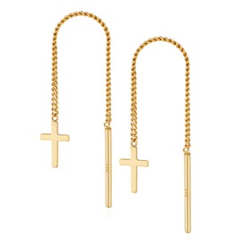 NKlaus Pair of Pull-Through Cross Earrings 333 Yellow Gold 8 Carat 8.5 x 4.5 mm Women's Children's Gold Earrings 14517, Yellow Gold