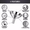 Kitchen 3 Pcs Stainless Steel Kitchen Funnel Set w 2