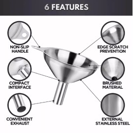 Kitchen 3 Pcs Stainless Steel Kitchen Funnel Set w 2 Brush - Food Grade, No-Spill Design