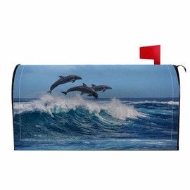 Numland Magnetic Mailbox Covers Polyester Oxford Cloth Anti-UV and Reusable Letterbox Cover 21×18 Inch,Jumping Dolphins
