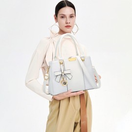 KKXIU 3 Zippered Compartments Purses and Handbags for Women Top Handle Satchel Shoulder Ladies Bags (G-Embossed White Flower 2)