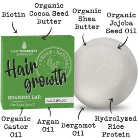 Hair Growth Shampoo Bar with Biotin. Eco-Friendly, No Harsh Chemicals, Color Safe, pH Balanced. Solid Shampoo Bar Equal To 3 Liquid Bottles. Zero Plastic, USA Made, Strengthening & Dry Hair Relief