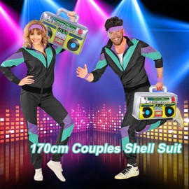 90s 80s Fancy Dress Men Women with Accessories 80s Shell Suit 80s 90s Fancy Dress Costumes for Men Couples Stag Do Outfit Disco 80s Dress up Costume Hip Hop Retro Tracksuit Adult Jacket Trouser (S)