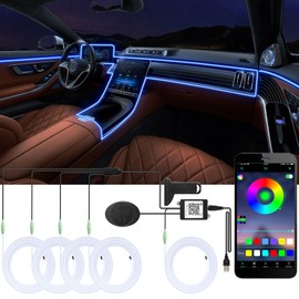Fimker 5 in 1 Car Led Strip Lights with App Control, RGB Colors Interior Car Lights, Ambient Led Lighting Kit, 4 Light Flashing Modes, USB Neon Accessories for Doors, Center Console | Fimker