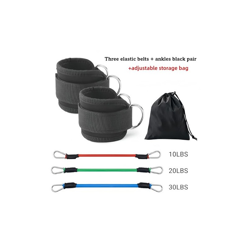 Ankle Resistance Training Set, 3 Bands (10-30 LBS), Padded Ankle