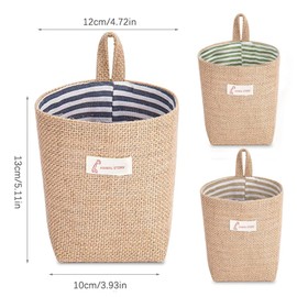 Storage Baskets Small 6 Pieces Cotton Linen Foldable Small Baskets with Hanger Storage Bags for Toys Makeup Keys Small Items