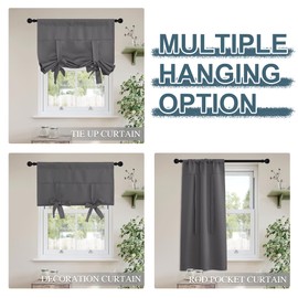 PONY DANCE Blackout Roman Blind - Tie Up Short Kitchen Curtain Shade for Small Windows Curtain Valance Decorative Panel for Kitchen/Dining Room, 34 inches x 45 inches, Grey, 1 PC