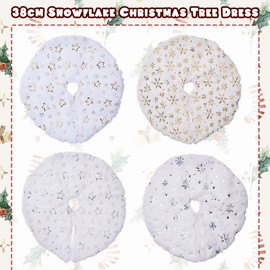 4PCS White Christmas Tree Skirt,Fur Christmas Tree Skirt Base Cover,38cm Christmas Tree Base,Floral Tree Skirt Set with Silver and Gold Sequins,for Holiday Christmas New Year Decorations