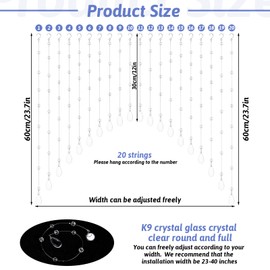 Ptwola 20 Strings Crystal Beaded Curtain, Self-Adhesive Arched Clear Crystal Glass Door Valance Hanging Stran Doorway Room Divider Partition for Home Coffee House Bedroom Restaurant Closets Windows