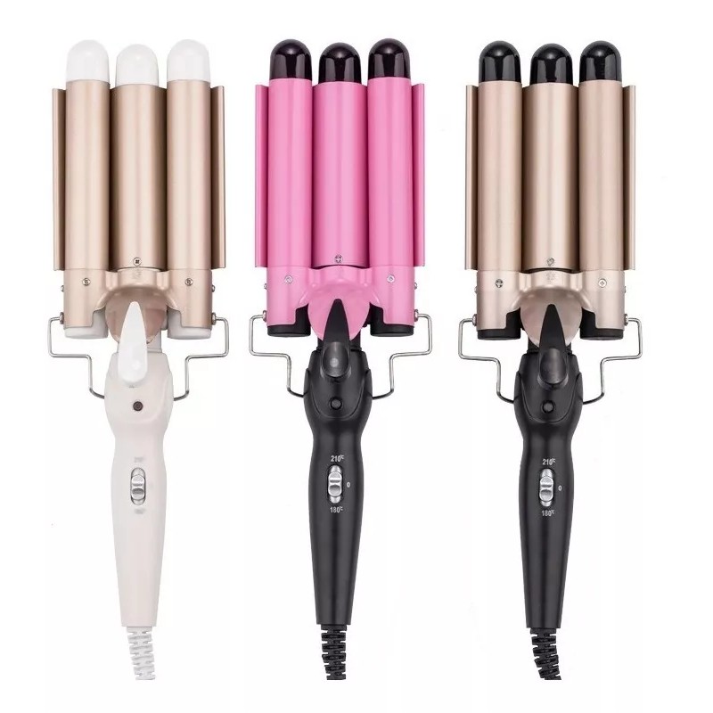 Xyj Rizadora Triple Waflera Ondas Playeras Onduladora Cabello