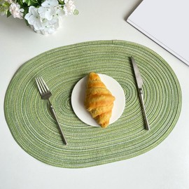 Pack of 6 Braided Placemats, Oval Placemats, Double-Sided Non-Slip Place Mats, Woven Place Mats, Heat Resistant for Dining Room, Kitchen, Wedding Party, 50 x 35 cm, Green