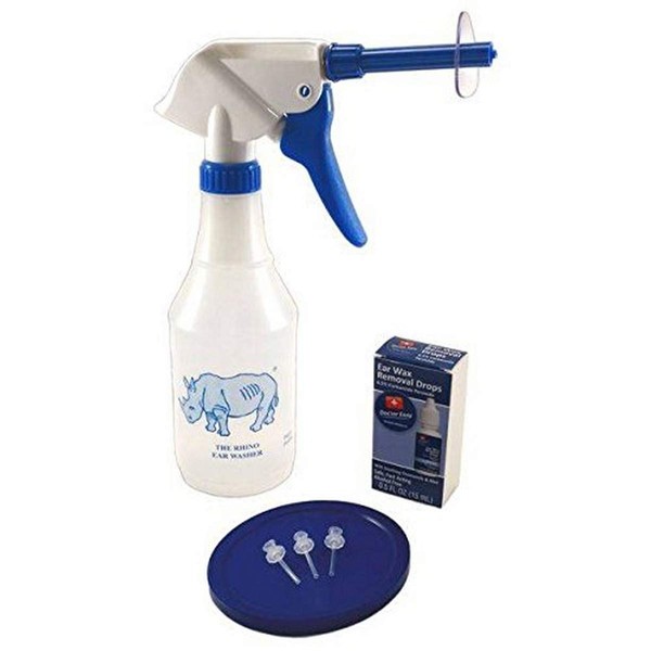 DOCTOR EASY Rhino Ear Washer Bottle System with Wax Removal Drops, Blue/Clear