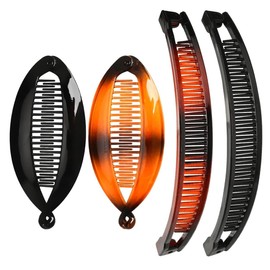 4 Pcs Vintage Banana Hair Clips No Slip Fishtail Hair Clip Combs French Double Comb Banana Clip Set Classic Clincher Combs Ponytail Holder Hair Accessories for Women Girls Long Curly or Straight Hair