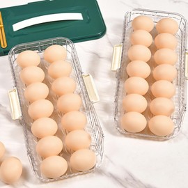 Egg Holder Refrigerator, Double Automatic Egg Holder, Double Row Egg Storage Fridge, Eggs Plastic Drawers, Egg Box Organiser System, Space-Saving Egg Box for Kitchen and Fridge