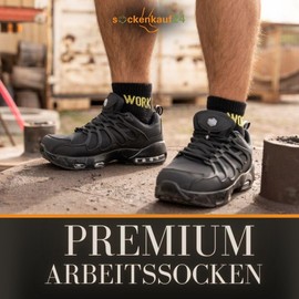 sockenkauf24 Premium Work Socks Short Men's Quarter Work Trainer Socks with Reinforced Heel and Toe, Padded Sole, with Comfort Waistband without Seam, Made of Combed Cotton, 5 Pairs Black