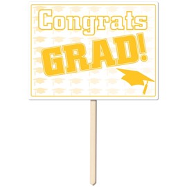 Plastic Congrats Grad Yard Sign (gold) Party Accessory (1 count)