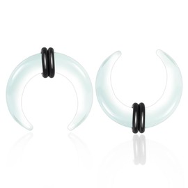 DOEARKO 2Pcs Glass Septum Pincher Tapers C Shape Buffalo Ear Taper Stretching Expander Rings for Nose Ear Gauges Size 8G 6G 4G 2G, 4mm(6G), Glass, no gemstone