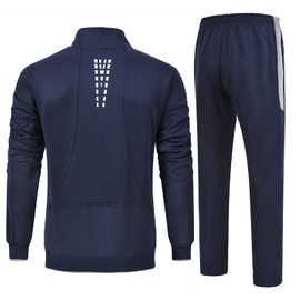 Rdruko Mens Tracksuits Sets Running Jackets Joggers 2 Piece Casual Sweatsuits Sports Lounge Wear Light Grey and Navy XL