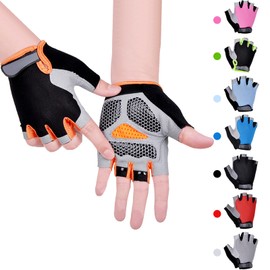 CubePlug Kids Boy Girl Cycling Climing Half Finger Gloves GEL Padded BMX Bike Fingerless [SPI] (M, Orange)