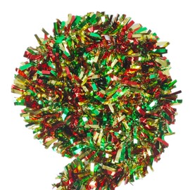 32.8ft Christmas Tinsel Garland, Tri-Color Metallic Glitter Twist Garland for Christmas Tree Decoration Stairs Ceiling Hanging Birthday Holiday Indoor Outdoor Party Supplies (Red Green Gold)