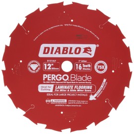 Diablo PergoBlade Saw Blade for Laminate and Wood Flooring - 12" Diameter, 16-Teeth, 1" Arbor, .087" Kerf, 10° Hook Angle, .063" Plate, 5000 Max RPM - D1216LF