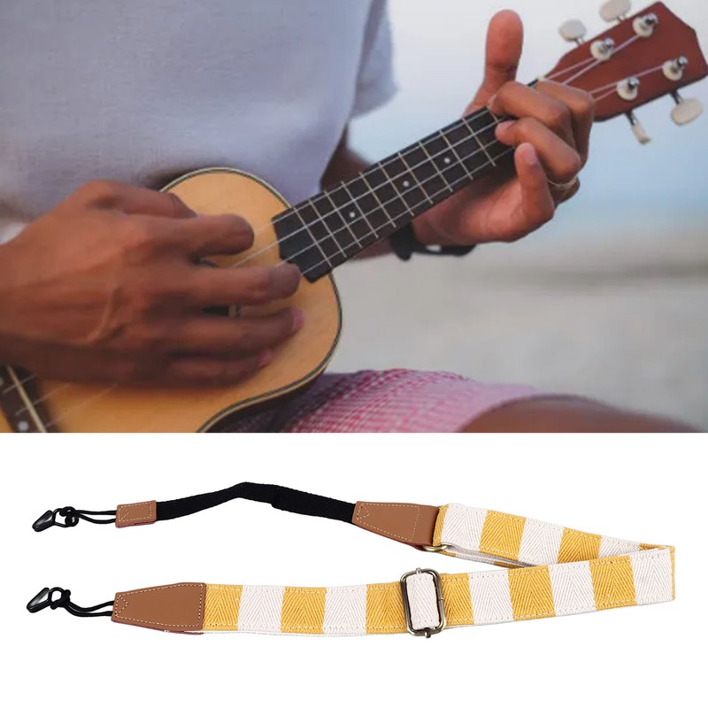 Ukulele Strap Cotton Adjustable Grid Pattern Hole Free Installation Belt
