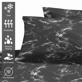 Pizuna Cotton Marble Black Printed Pillowcases 2 Pack 48x74, 400 Thread Count 100% Long Staple Cotton Pillow Cover, Sateen Standard Housewife PillowCase (Marble Printed Pillow Cases 2 Pack)