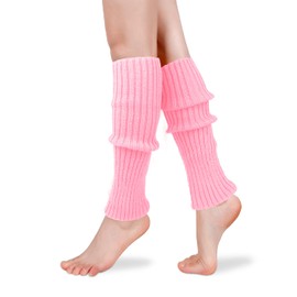 Benefeet Sox Neon Ribbed Leg Warmers for Womens Girls Knit Wool Long Winter Thick Warm Boot Socks Retro Footless Knee Highs for 80s Party Sports Dance Yoga Accessories Christmas Gifts, Light Pink
