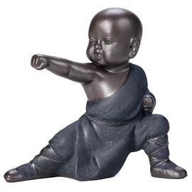 Kingzhuo Miniature Buddha Figurine Ceramic Little Cute Buddha Statue Monk Figurine Creative Baby Crafts Dolls Ornaments Gift Chinese Delicate Ceramic Arts and Crafts kung fu Little Monks (Type 7)