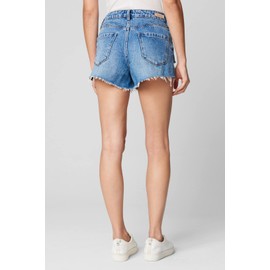[BLANKNYC] Womens High Rise Distressed Outseam Slit Sustainable Denim Shorts, Stylish Clothing, Wildflower, 26