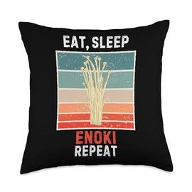 Retro Eat, Sleep Enoki Mushroom Repeat Vintage Enoki Lover Throw Pillow