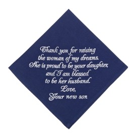 Father in law Wedding handkerchief from Groom, Father of the Bride Hankerchief from Groom Dad Hankie Wedding Embroidered Navy Cotton Hankies Wedding Handkerchiefs for Parents (Father of the Bride)