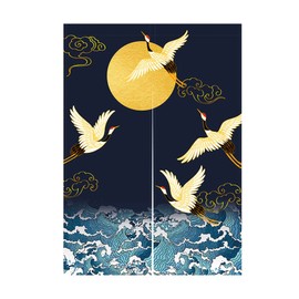 LIGICKY Japanese Style Thick Noren Long Curtain, Double-Sided Print Door Curtain, Room Divider, Tapestry for Home Textiles, 85 x 120 cm, Blue (White Crane Sea Waves and Moon)