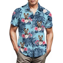 Lussues Nee Yorkie Hawaiian Shirts for Men,Button Down Beach Casual Shirtss Blue