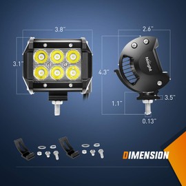 Nilight 2PCS 4 Inch 18W Spot led Pods Universal Adjustable Pillar Hood Led Work Light Mount Bracket with Off Road Wiring Harness-2 Leads, 2 Years Warranty